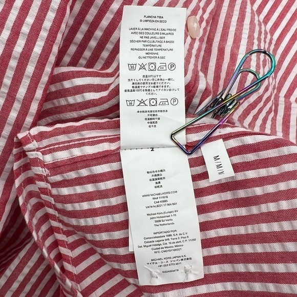 NWT Michael Kors White Crimson Striped Button Up Collared Shirt Size M Men's - Picture 9 of 9